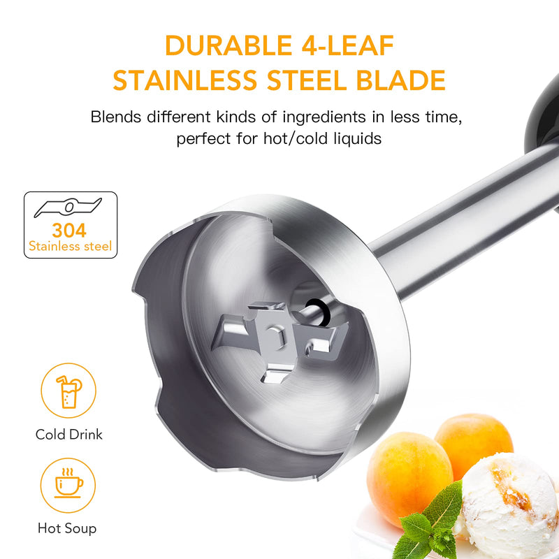 Acekool 800W Immersion 5-in-1 Hand Blender 12 Speed Stainless Steel Stick Blender with Turbo Mode