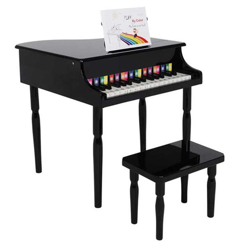 YIWA Children 30-key Wooden Piano with Music Stand Mechanical Sound Black