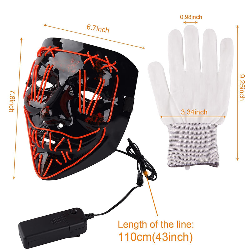 WHIZMAX Halloween Scary LED Mask with Light Up Gloves Kit