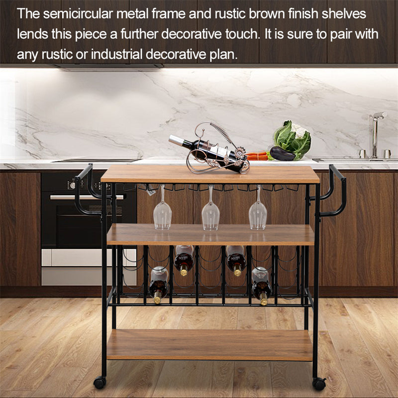 ALICIAN 3-tier Wine Rack Cart Kitchen Rolling Storage Bar Wood Table Serving Trolley Black