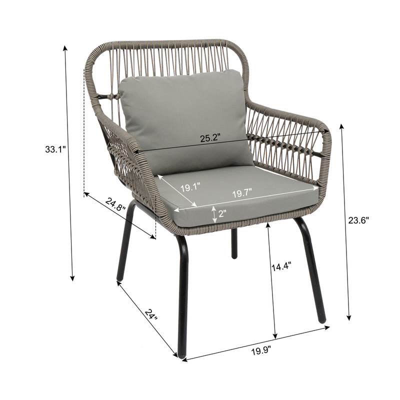 ALICIAN 3 Pcs/set Patio Table Chair Set Outdoor Single Chair + Coffee Table Grey