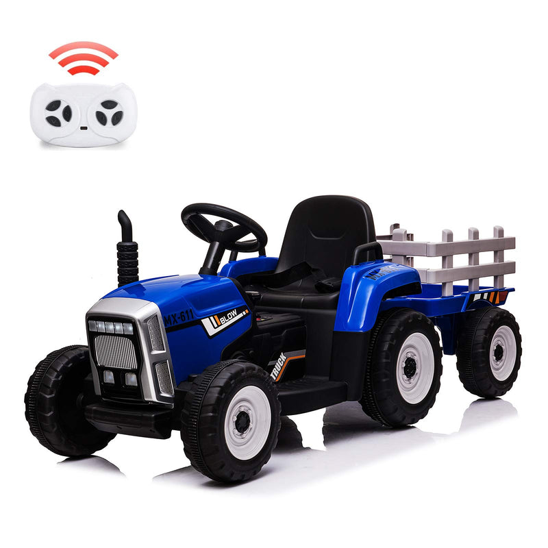 12V Kids Battery Powered Electric Tractor with Trailer, Toddler Ride On Car w/ Remote Control, 7-LED Headlights, 2+1 Gear Shift, MP3 Player USB Port for Kids 3-6 Years (Rose, 25W/ Tread Tire)