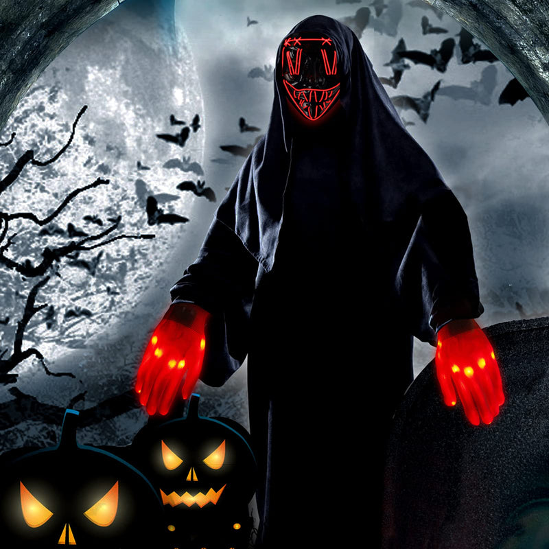 WHIZMAX Halloween Scary LED Mask with Light Up Gloves Kit