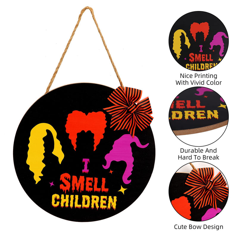 CYNDIE 12"Halloween Door Sign I Smell Children Wooden Black