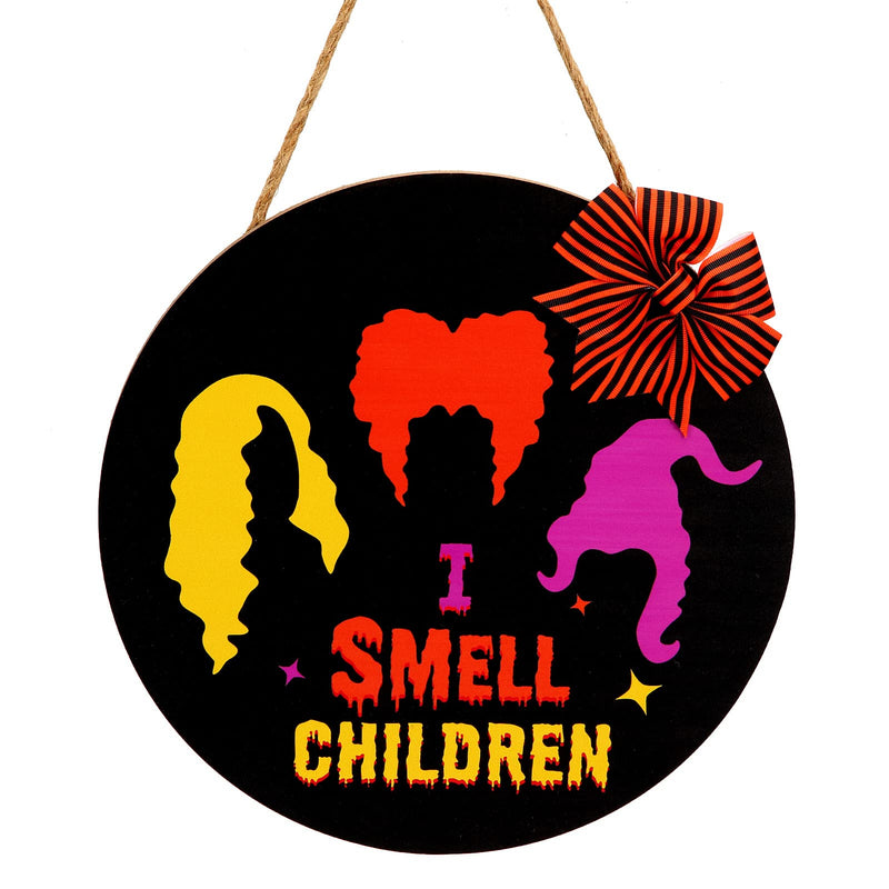 CYNDIE 12"Halloween Door Sign I Smell Children Wooden Black