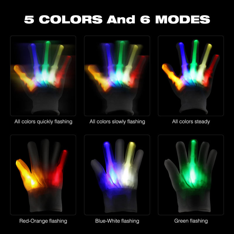 WHIZMAX 2 Pairs of Flashing Led Gloves for Kids