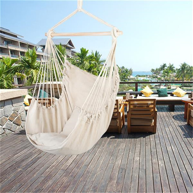 THBOXES Hammock Chair Durable Hanging Chair with Two Pillows Beige