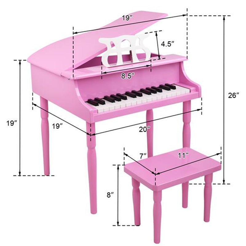 YIWA Children 30-key Wooden Piano With Music Stand 4 feet Piano Toys Pink