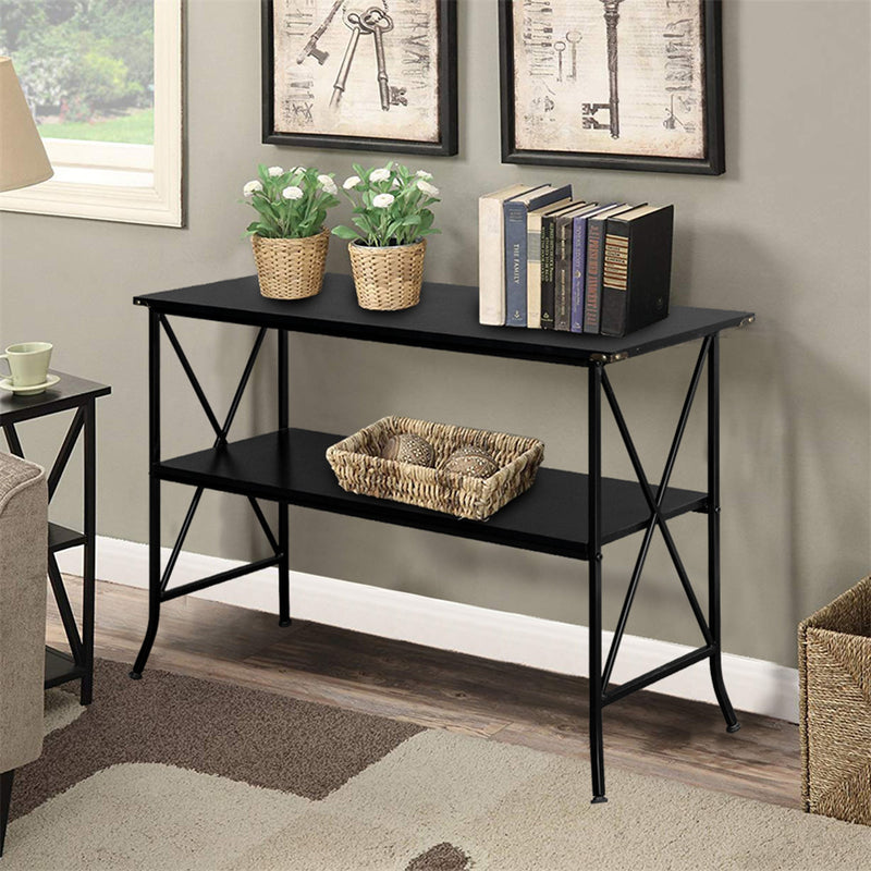 AMYOVE 2 Tier Console Table Household Desk Furniture Black