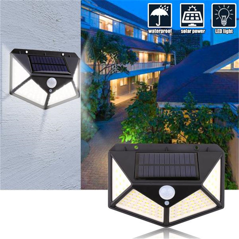 REDCOLOURFUL 100led Solar Wall Lights Waterproof Motion Sensor Light Black