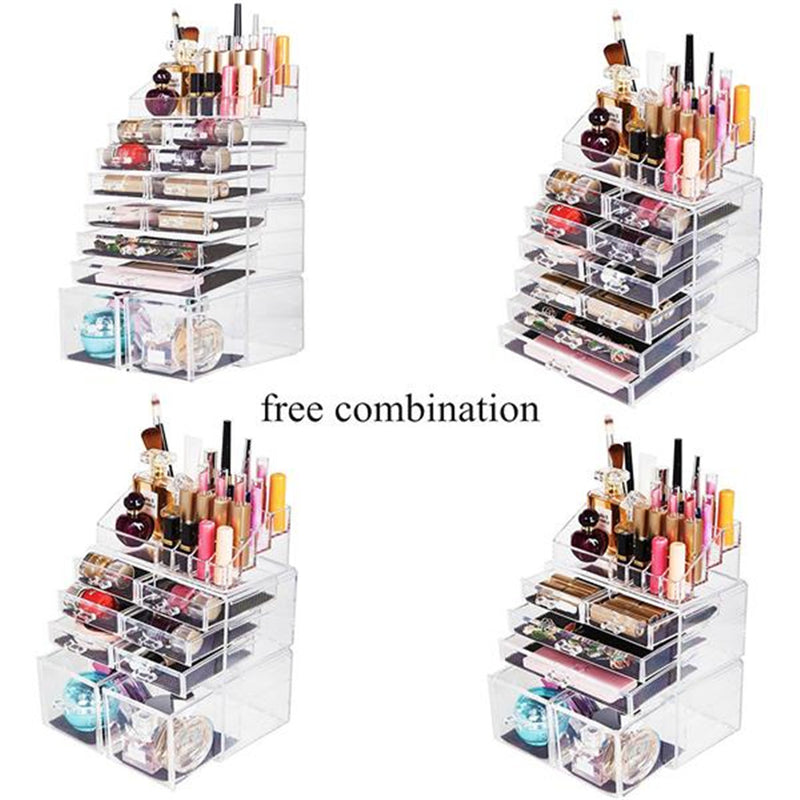 RONSHIN 4Pcs/Set Makeup Organizer Plastic Cosmetic Storage Drawers Display Box Transparent