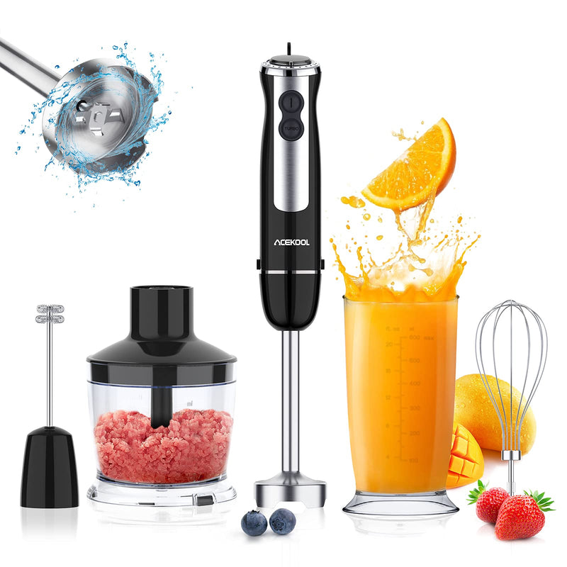 Acekool 800W Immersion 5-in-1 Hand Blender 12 Speed Stainless Steel Stick Blender with Turbo Mode