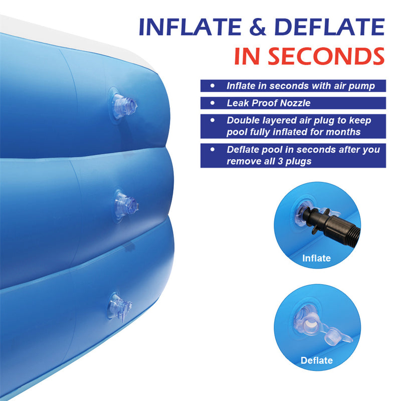 THBOXES Inflatable Swimming Pool Wall Rectangle Summer Blow Up Swimming Pool 120x72x22inch Blue