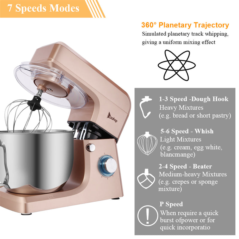 ZOKOP 7.5QT Stand Mixer 6 Speeds Electric Food Mixers Champagne