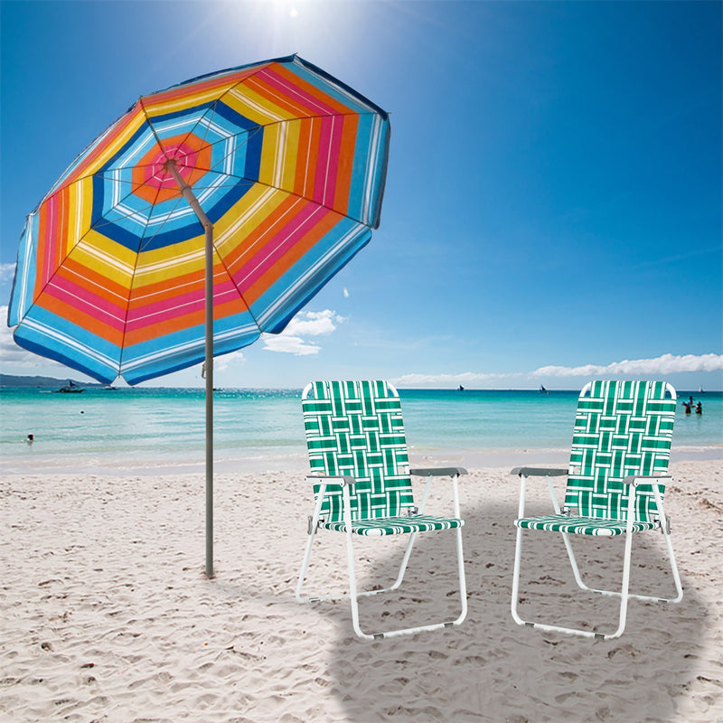 ALICIAN 2pcs Beach Chair Steel Tube Bearing 120kg Folding Beach Chair Light Green Stripes