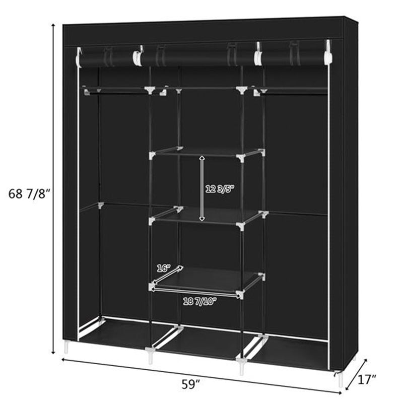 RONSHIN 150*45*175 Portable Clothes Closet Wardrobe Clothes Storage Organizer Black