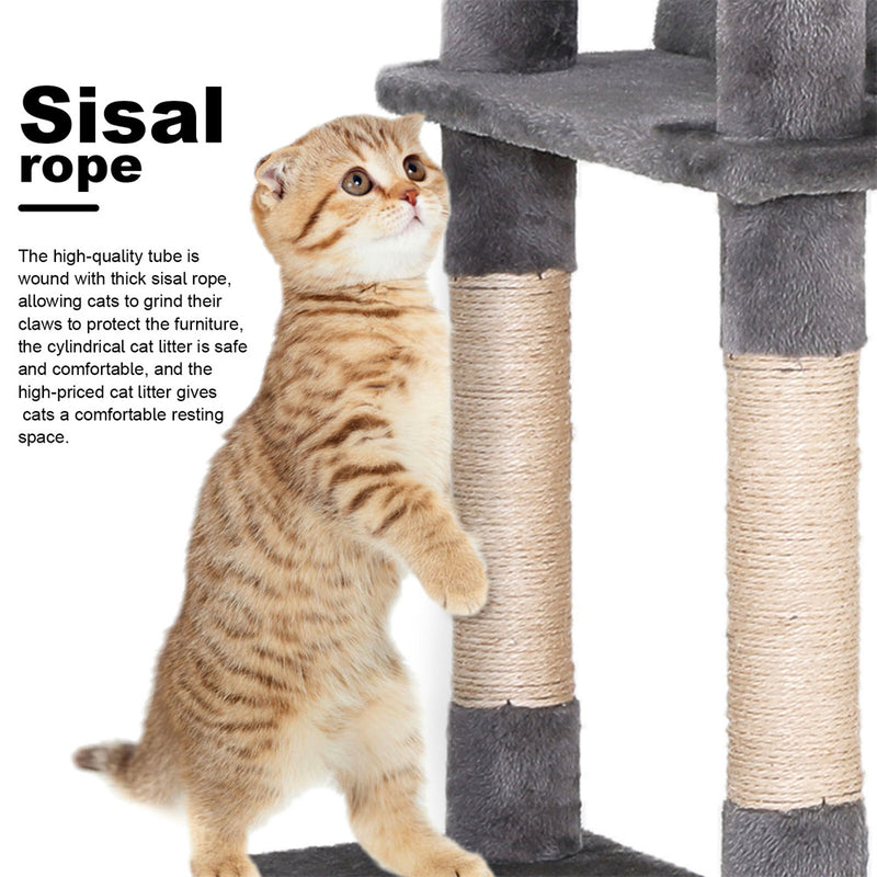 BEESCLOVER Cat Tree Toy Plush Indoor Multistory Cat Tree Toys Cat Climbing Frame Toy Grey