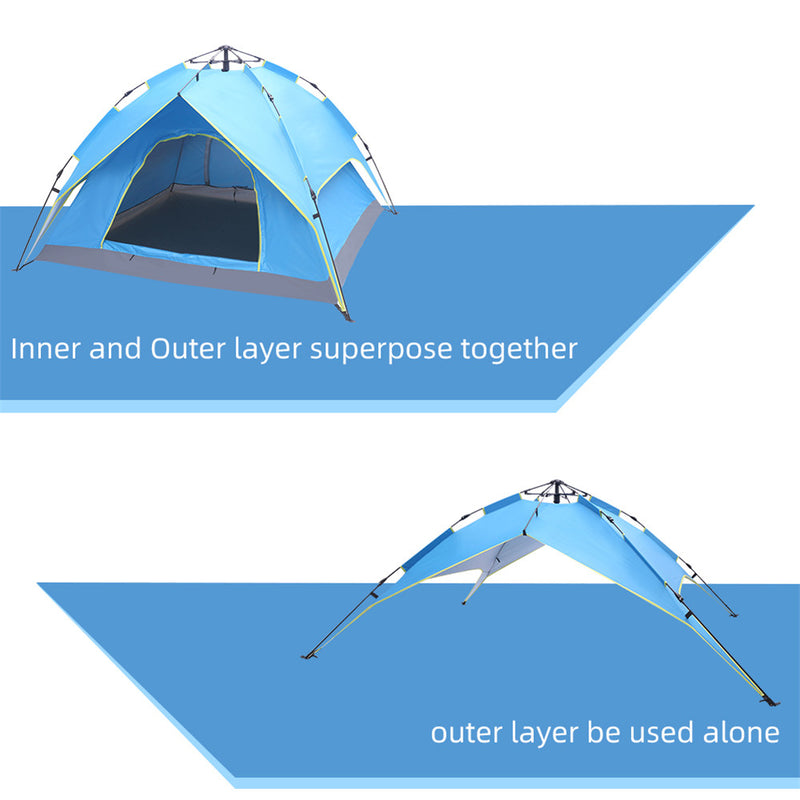 THBOXES Camping Tent 4-side Double-layer Double-door Hydraulic Easy Setup Tent Blue