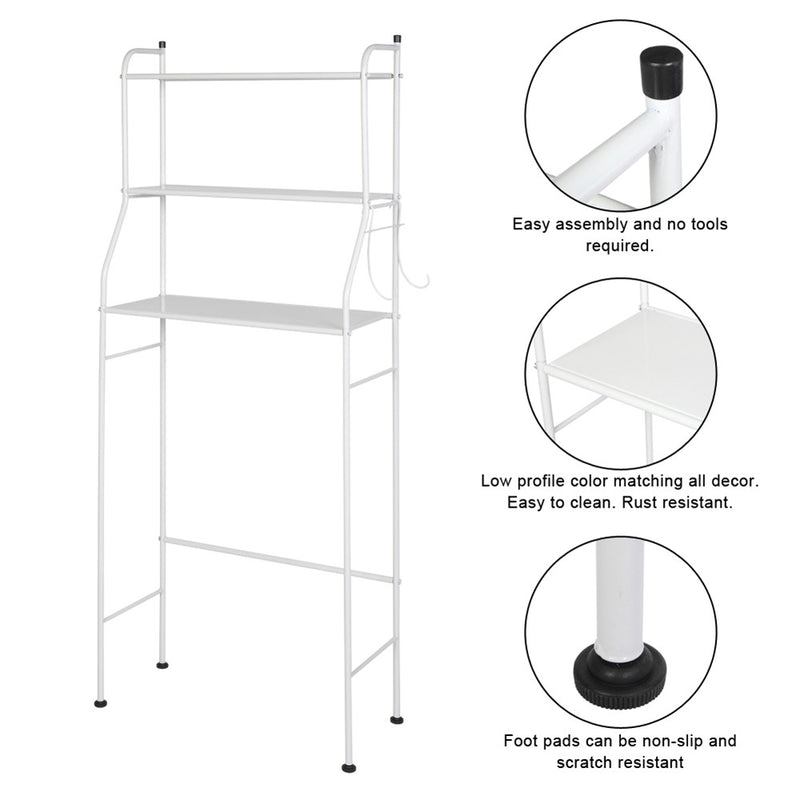 RONSHIN 3-tier Bathroom Storage Rack Towels Toiletries Toilet Organizer White