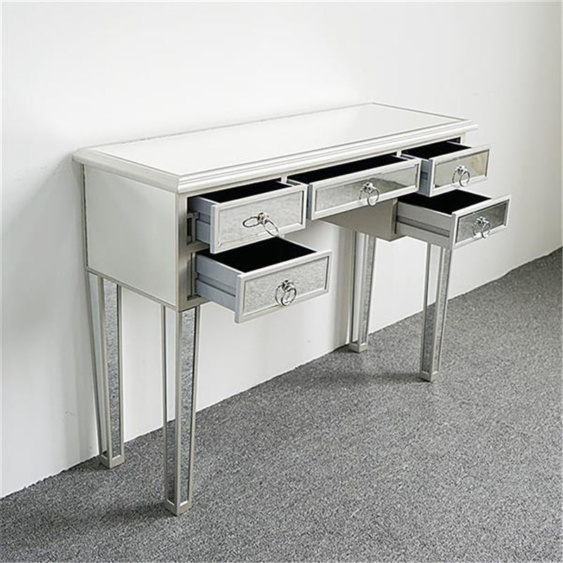 AMYOVE Mirrored Desk Vanity Table With 5 Drawers For Home Bedroom Storage