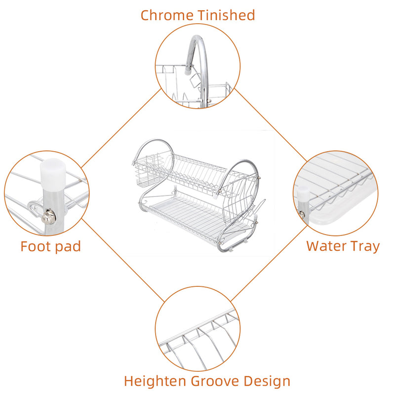 DISHYKOOKER 2 Tier Metal Dish Drainers S-Shaped Bowls Dishes Chopsticks Spoons Collection Shelf Racks