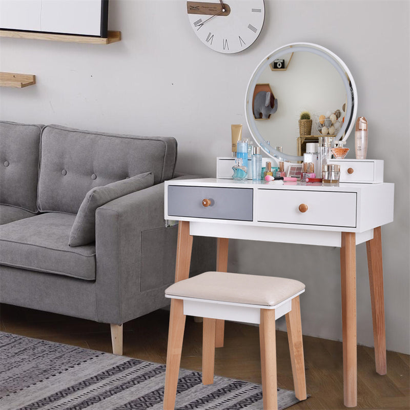 AMYOVE Dressing Table Bedroom Solid Wood Simple Dressing Table White