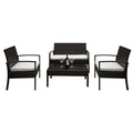 AMYOVE 4pcs Embossing Armrest Chairs Love Double Seat Single Sofa Coffee Table Rattan Sofa Set