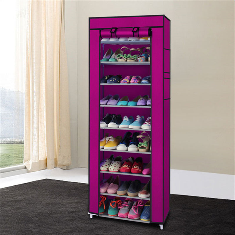 RONSHIN 10-layer Shoe Rack Room-Saving Shoe Cabinet Rose Red