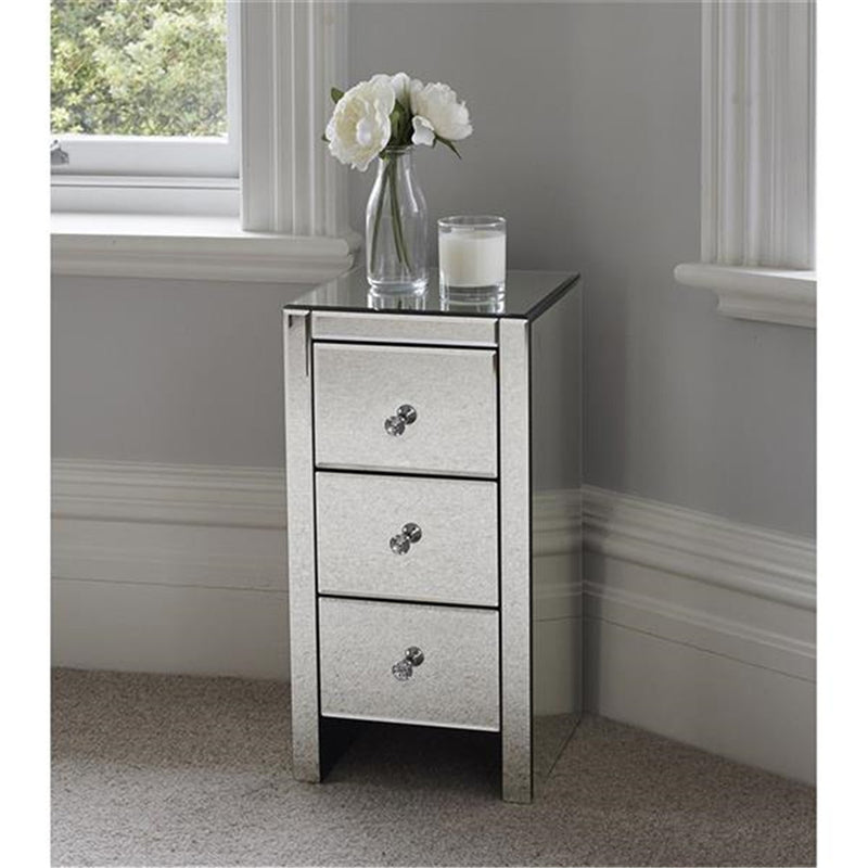 AMYOVE Mini Cabinet Table with 3-drawers Nightstand Bedroom Silver