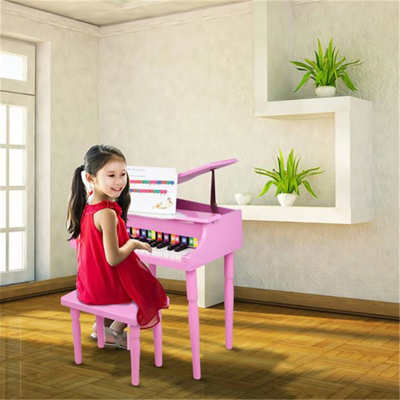 YIWA Children 30-key Wooden Piano With Music Stand 4 feet Piano Toys Pink