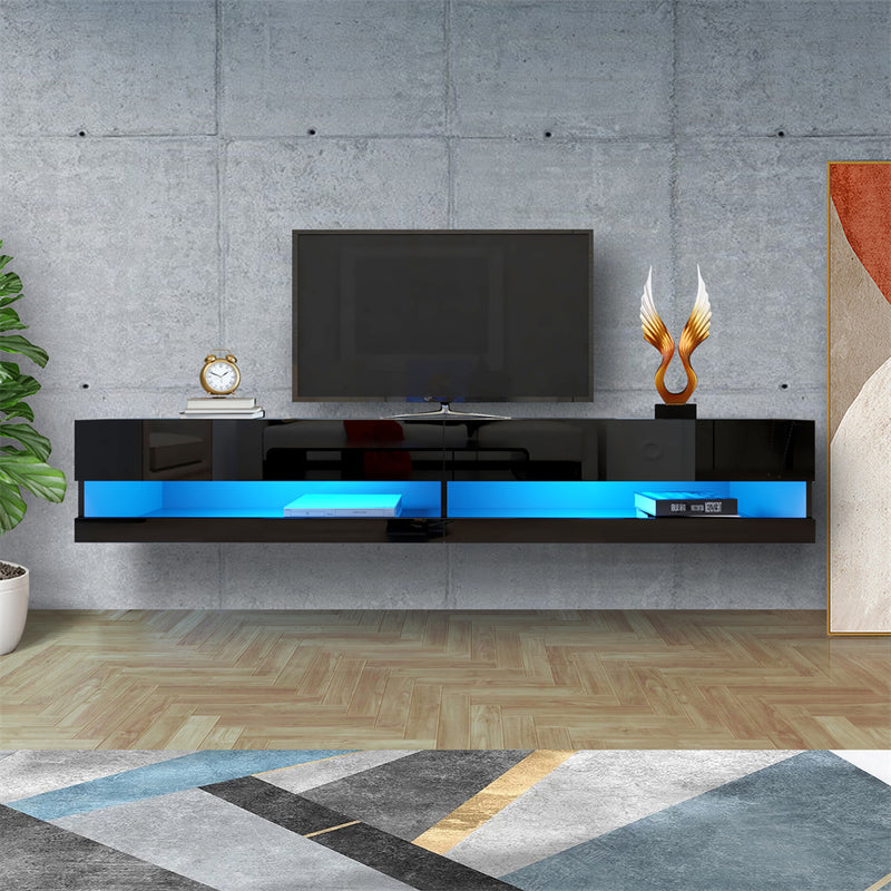 ALICIAN TV Stand with Colorful Light Strip Wall-mounted TV Cabinet Black