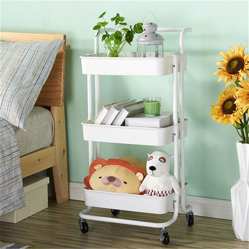 RONSHIN 3 Layers Storage Cart for Kitchen Bedroom Milk White