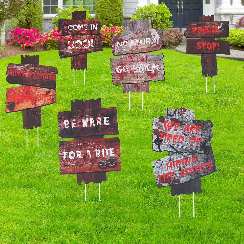 CYNDIE Halloween 6 Pack Beware Signs Yard Warning Signs