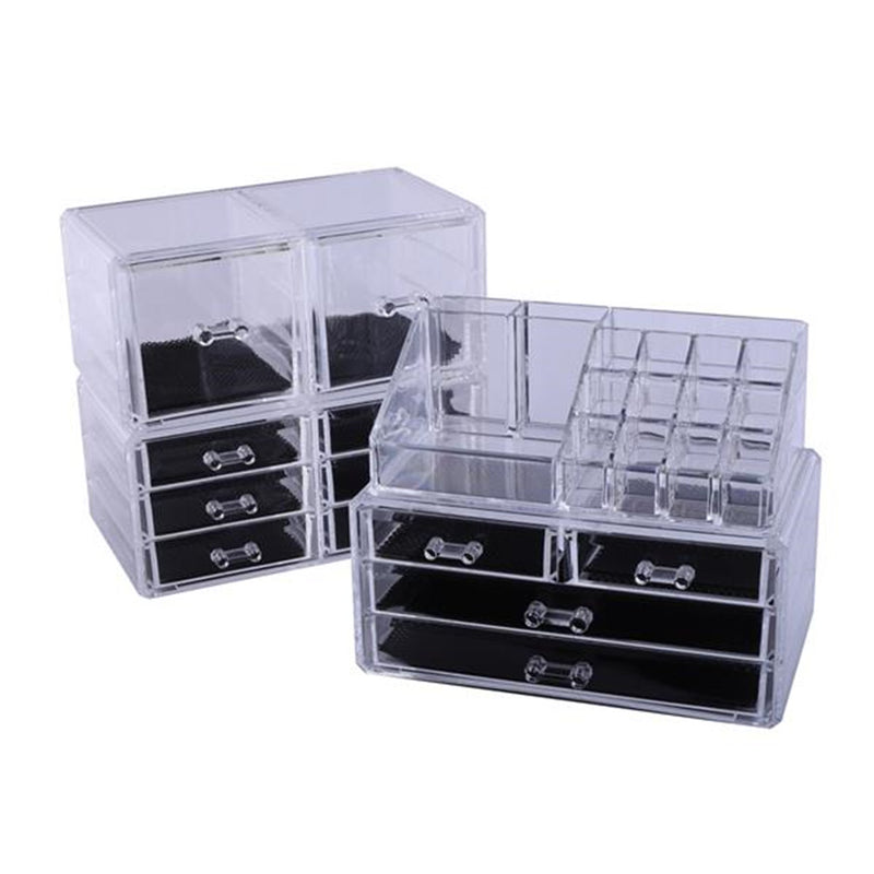 RONSHIN 4Pcs/Set Makeup Organizer Plastic Cosmetic Storage Drawers Display Box Transparent