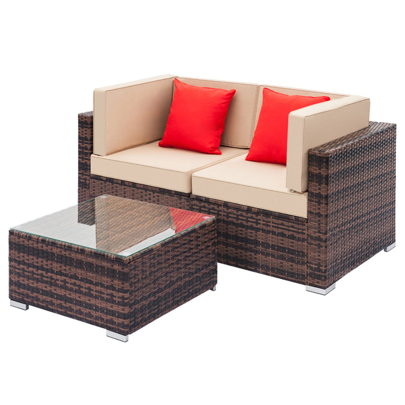 ALICIAN 3pcs Weaving Rattan Modular Sofa Set 2 Corner Sofas + 1 Large Coffee Table