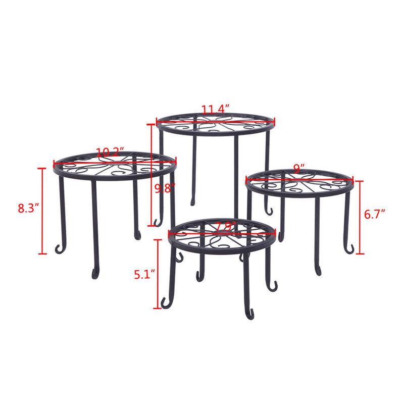 ALICIAN 4pcs/set Shelf Black Paint Round Pattern Plant Stand Household Organizer Black