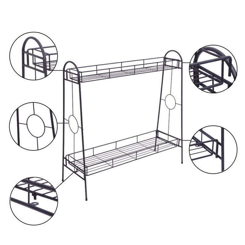 ALICIAN 2-tier Standing Plant Stand Round Pattern Plant Rack Black