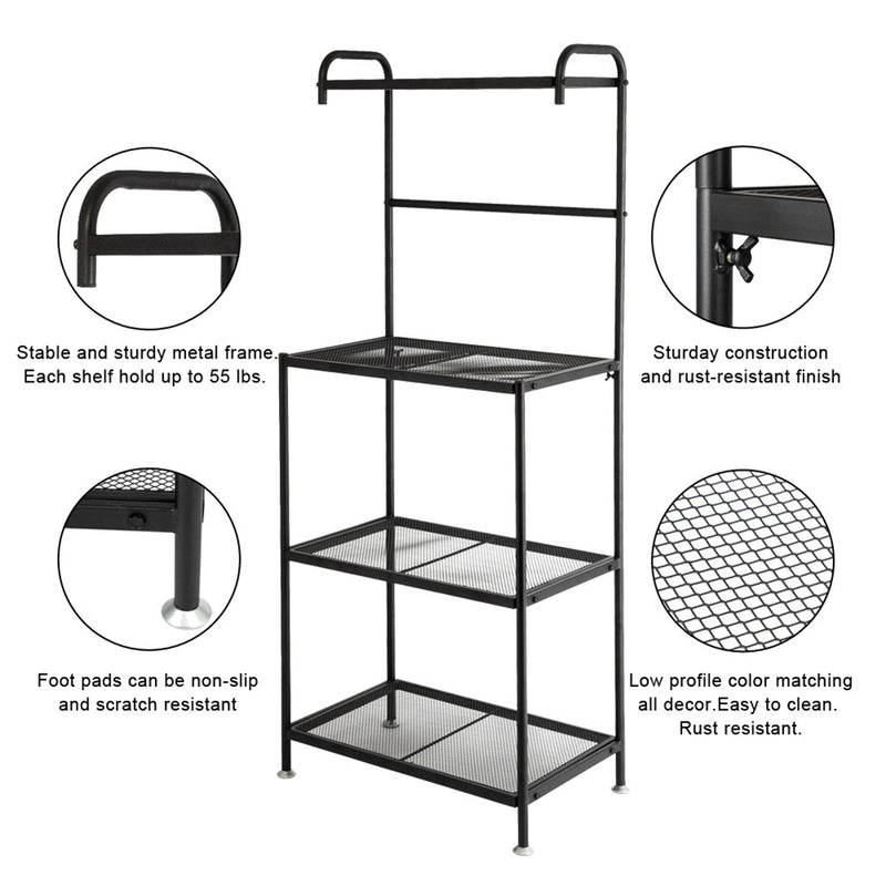 RONSHIN 4-tier Kitchen Shelf with Wire Mesh Storage Rack Black