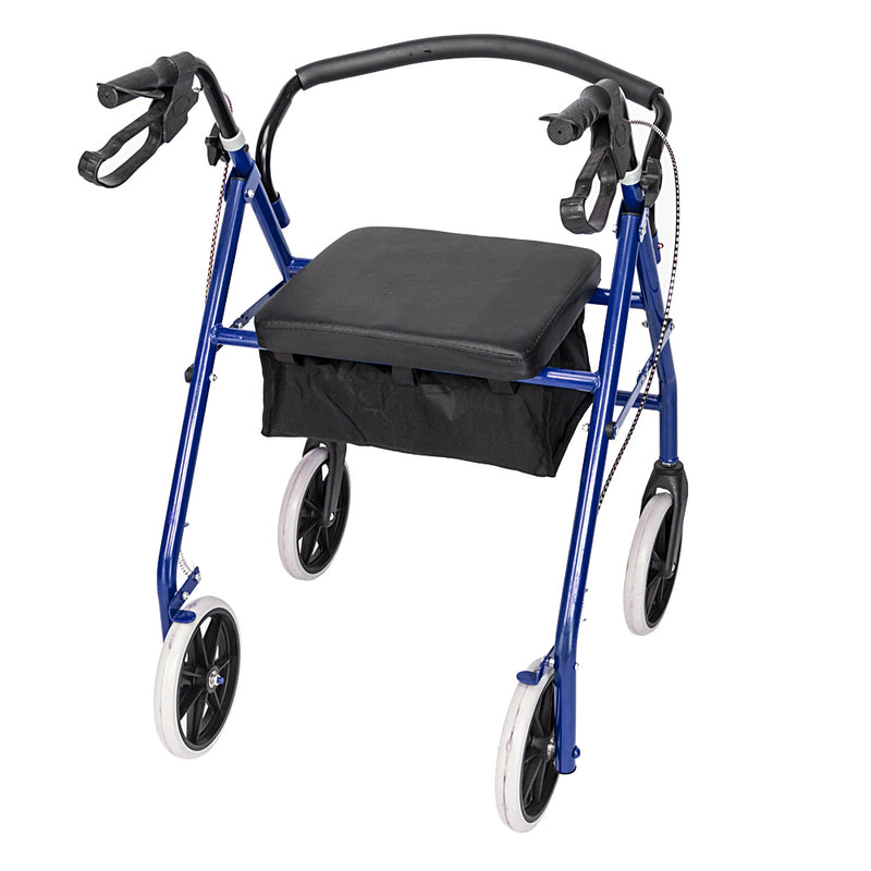 DSSTYLES Basket Walker Chair Wheel Rollator Walker Removable Back Support Blue