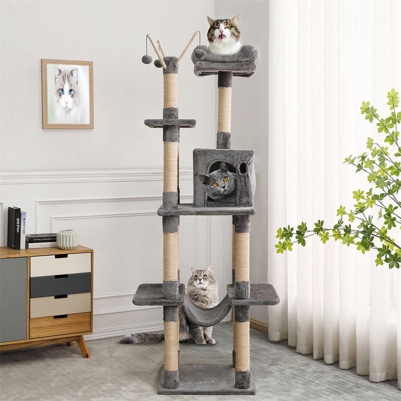 BEESCLOVER Cat Tree Toy Plush Indoor Multistory Cat Tree Toys Cat Climbing Frame Toy Grey