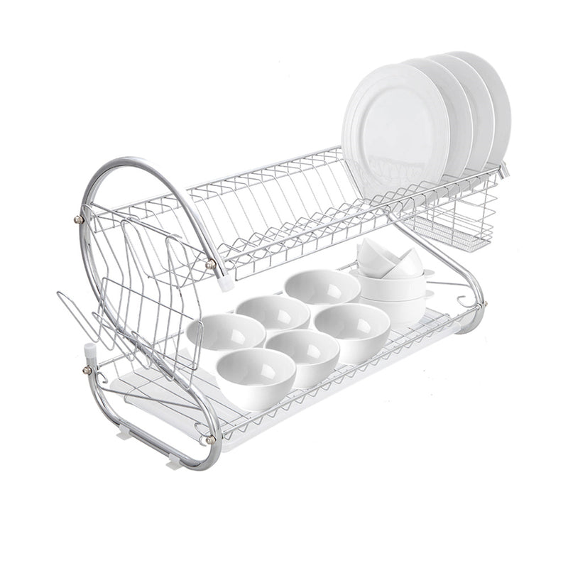 DISHYKOOKER 2 Tier Metal Dish Drainers S-Shaped Bowls Dishes Chopsticks Spoons Collection Shelf Racks