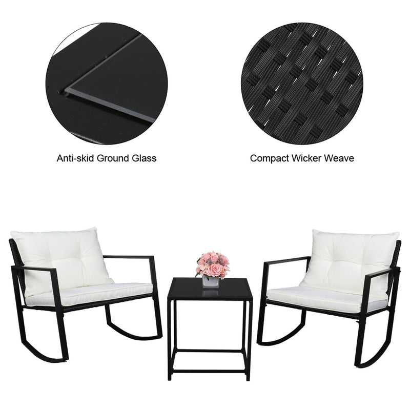 AMYOVE 3pcs Single Rocking Chair Coffee Table Set Comfortable Weather-Resistant UV-Resistant