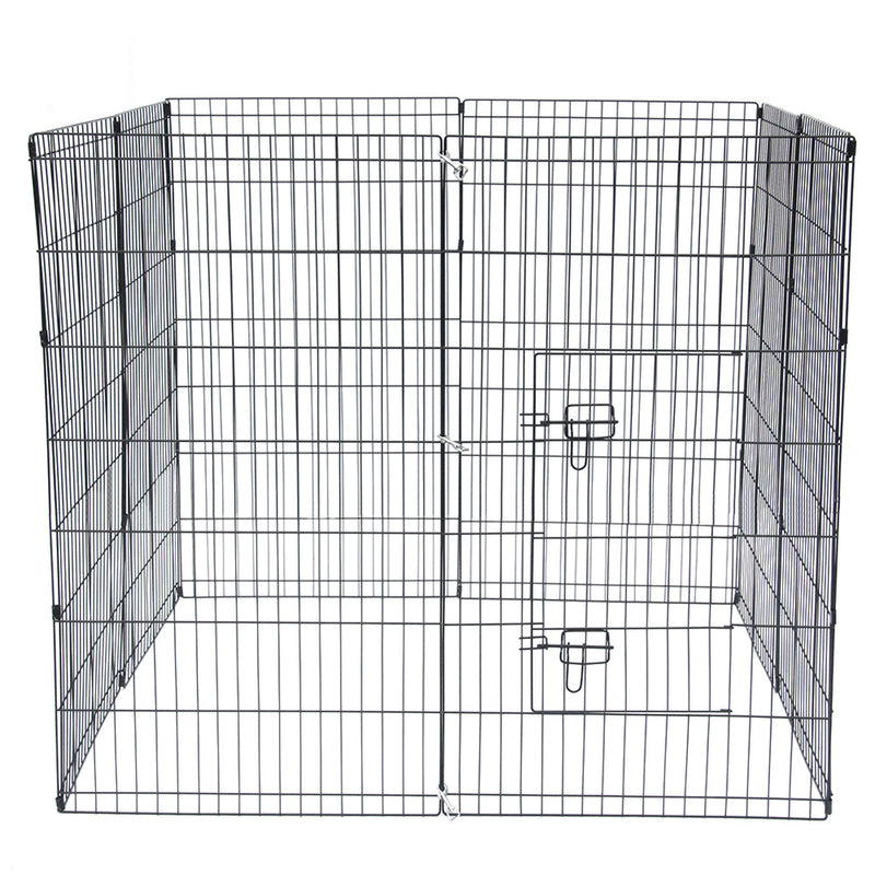 BEESCLOVER 42" Basics Play Area Foldable Metal Pet Wire Fence 8 Pieces with Open Doors Black