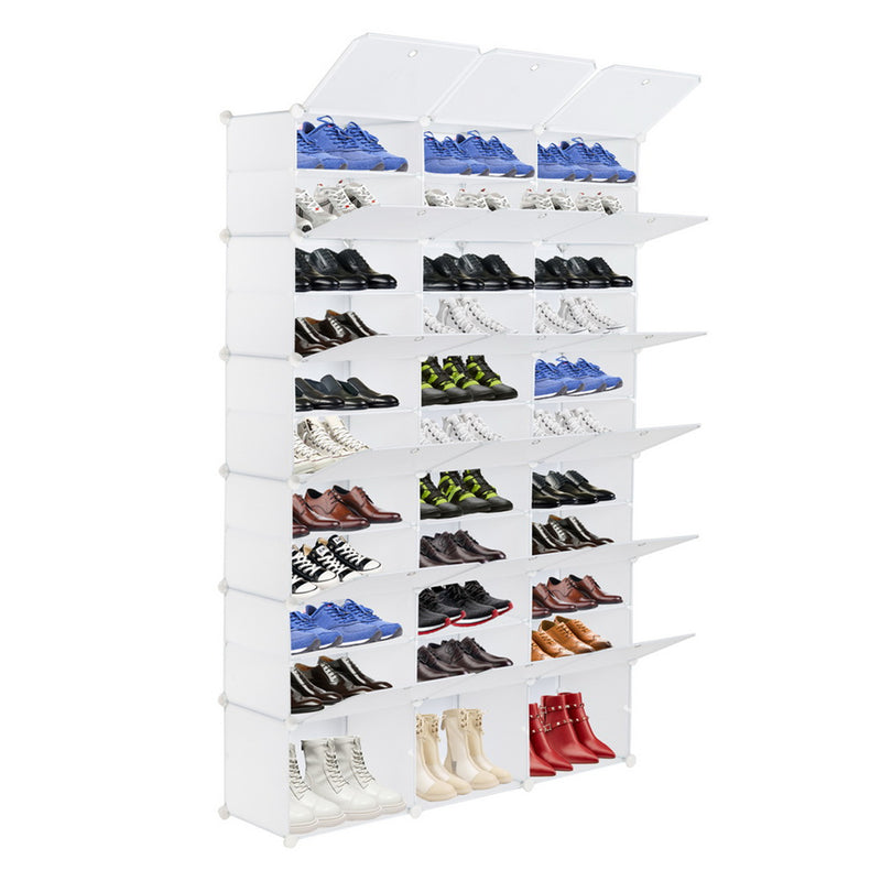 RONSHIN 3 Rows 12-tier Portable Shoe Rack Organizer Shoe Cabinet 122 x 32 x 180cm White