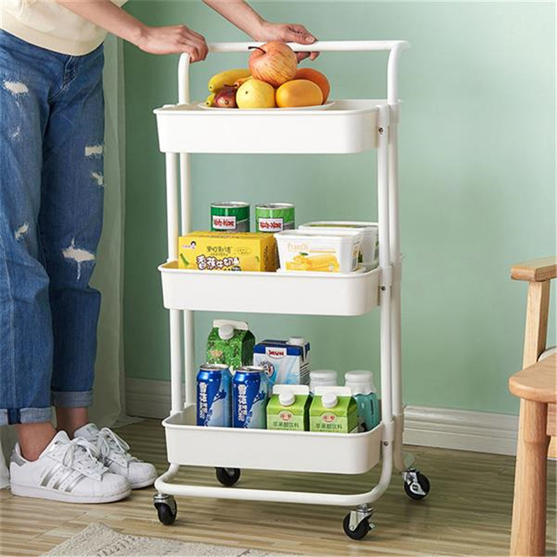 RONSHIN 3 Layers Storage Cart for Kitchen Bedroom Milk White