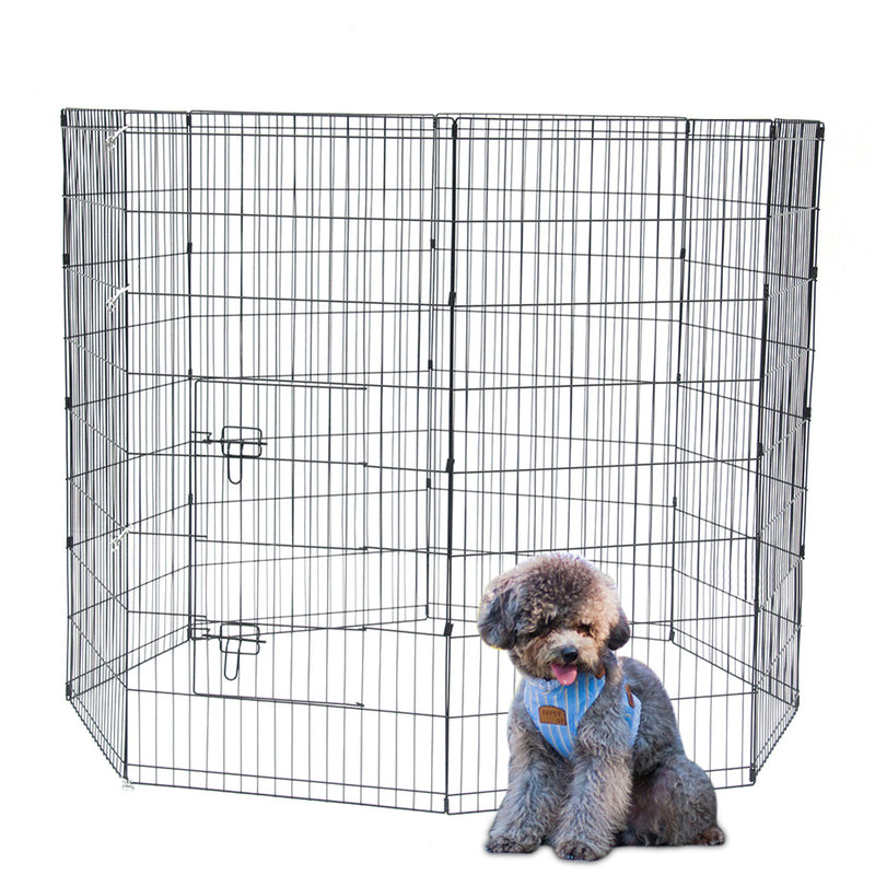 BEESCLOVER 48" Basics Play Area Foldable Metal Pet Wire Fence 8 Pieces with Open Doors Black