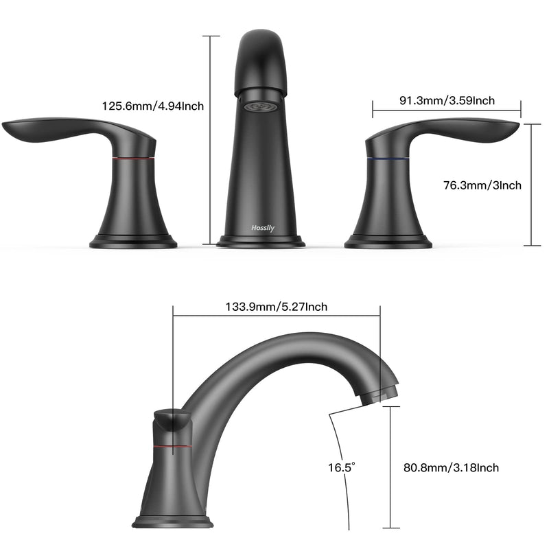 GARVEE Bathroom Sink Faucet Widespread Matte Black Bathroom Faucet 3 Hole Matte Black