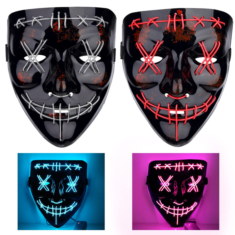 CYNDIE Halloween 2pcs LED Mask Scary Mask Blue Pink