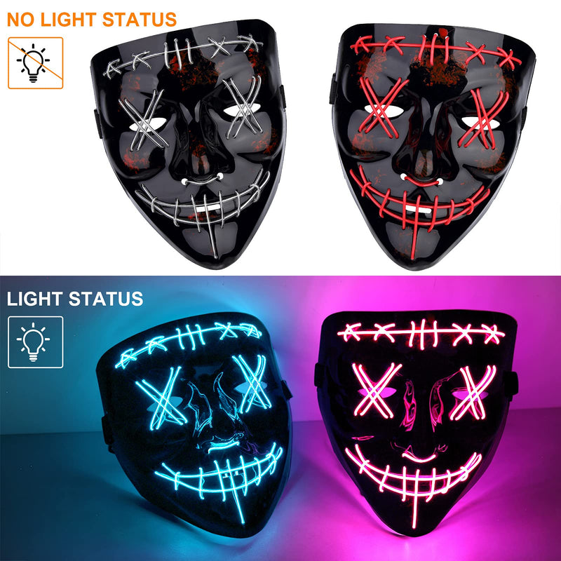 CYNDIE Halloween 2pcs LED Mask Scary Mask Blue Pink