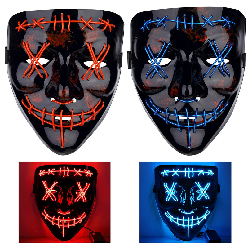 CYNDIE Halloween 2pcs LED Mask Scary Mask Blue Red